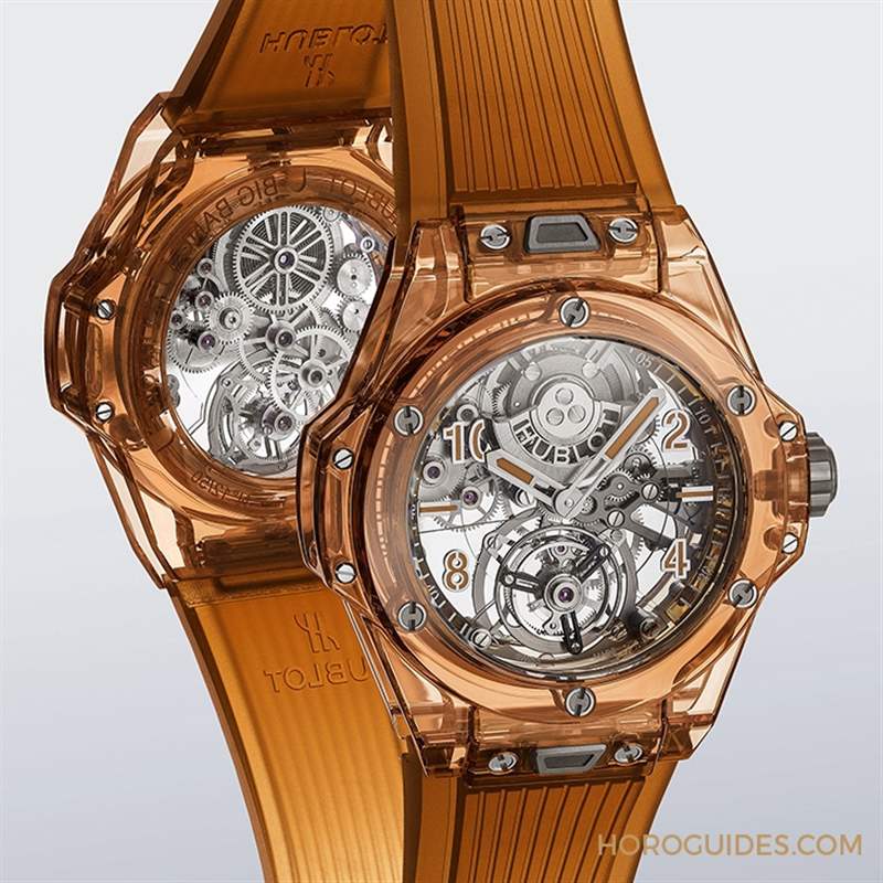 2021 LVMH鐘表周速報｜HUBLOT冰橙藍(lán)寶石陀飛輪自動上鏈腕表、陶瓷鏈帶計時碼表-復(fù)刻表