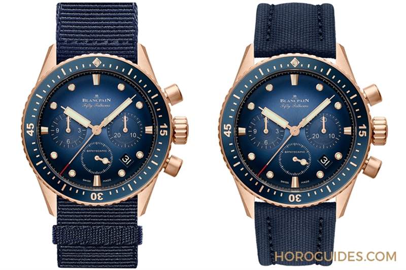 18K紅金藍(lán)面、23級鈦灰面,Blancpain五十噚深潛器飛返計時碼表兩款延伸新作-復(fù)刻表