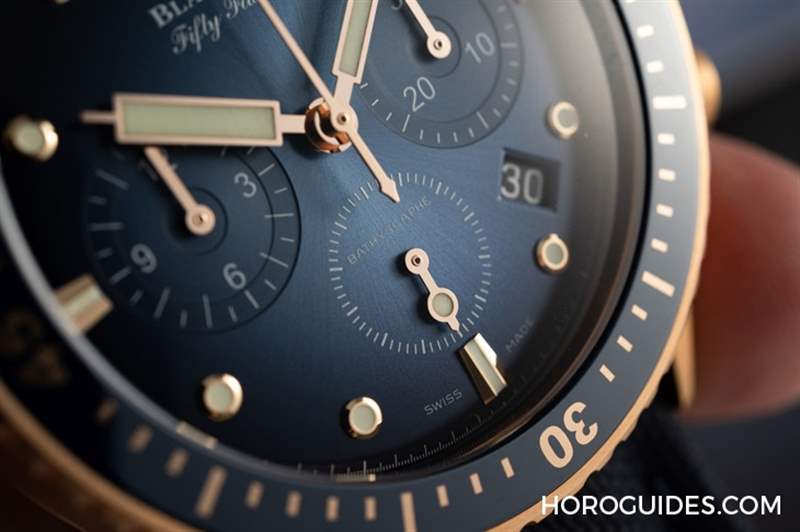 18K紅金藍(lán)面、23級鈦灰面,Blancpain五十噚深潛器飛返計時碼表兩款延伸新作-復(fù)刻表