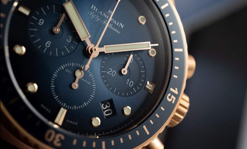 18K紅金藍(lán)面、23級鈦灰面,Blancpain五十噚深潛器飛返計時碼表兩款延伸新作-復(fù)刻表