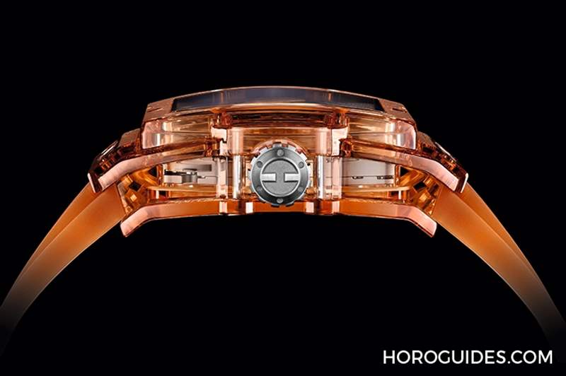 高透光冰橙色!Hublot Spirit of Big Bang冰橙藍(lán)寶石陀飛輪五日鏈腕表-復(fù)刻表