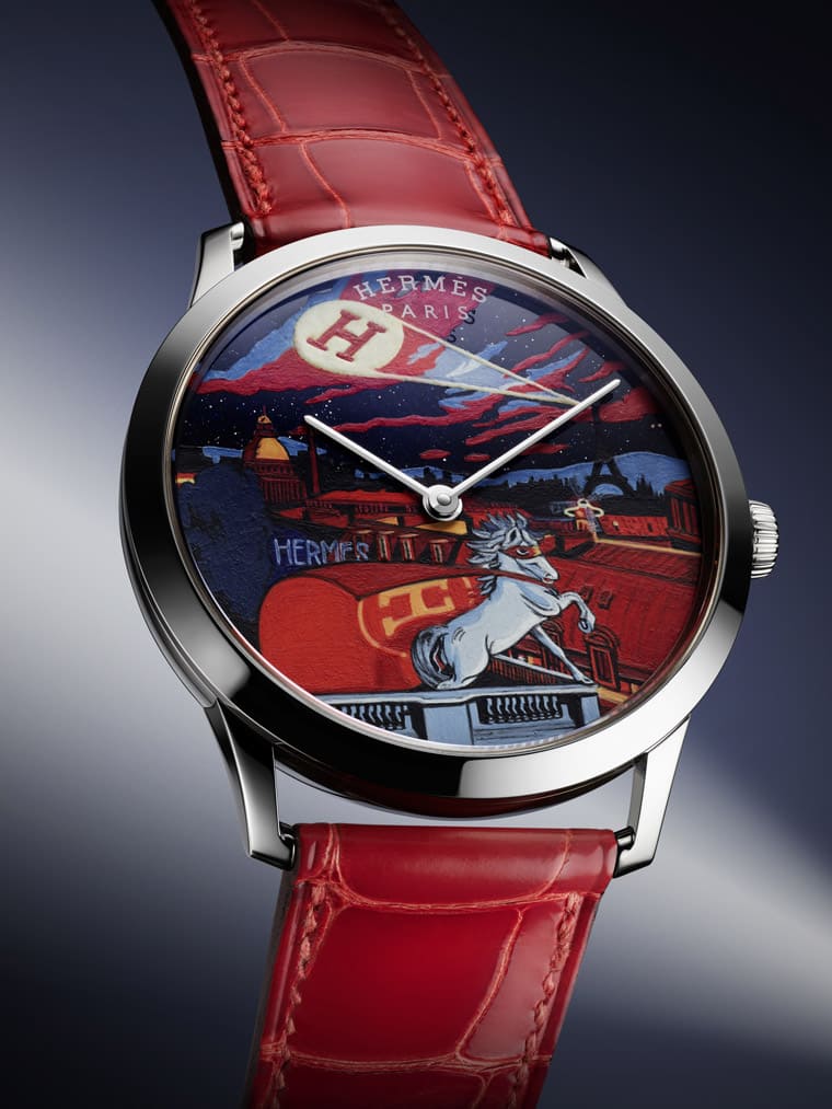 愛馬仕Slim d'Hermès工藝表把虛構超級英雄微繪在砂金石面盤上-復刻表